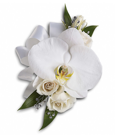 White Orchid and Rose Corsage